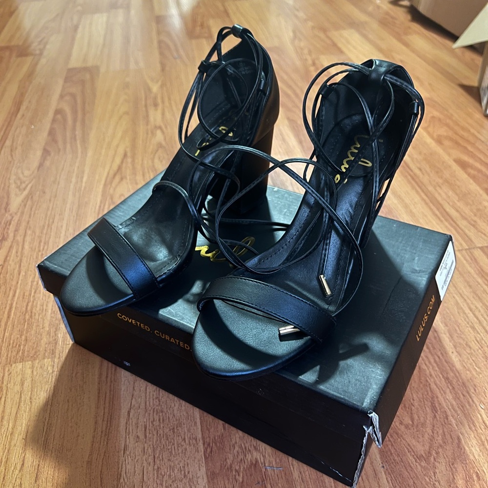 Lulus Kaira Black Lace-Up Chunky Heels